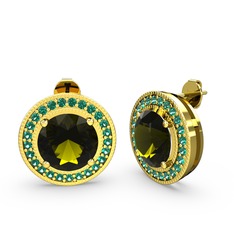 Esinti Daire Küpe - Yeşil kuvars ve peridot 18 ayar altın küpe #16ltb0e