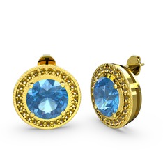 Esinti Daire Küpe - Sitrin ve akuamarin 925 ayar altın kaplama gümüş küpe #16o44e5