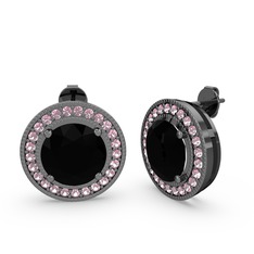 Esinti Daire Küpe - Pembe kuvars ve siyah zirkon 925 ayar siyah rodyum kaplama gümüş küpe #16pyjbb