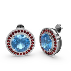 Garnet ve akuamarin 18 ayar beyaz altın küpe