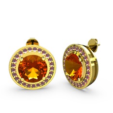 Kök yakut ve sitrin 8 ayar altın küpe