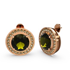 Esinti Daire Küpe - Dumanlı kuvars ve peridot 18 ayar rose altın küpe #17pz6vv