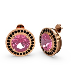 Siyah zirkon ve pembe kuvars 8 ayar rose altın küpe