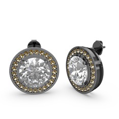 Esinti Daire Küpe - Dumanlı kuvars ve swarovski 925 ayar siyah rodyum kaplama gümüş küpe #18pesz5