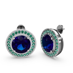 Esinti Daire Küpe - Yeşil kuvars ve lab safir 8 ayar beyaz altın küpe #19n8ci5