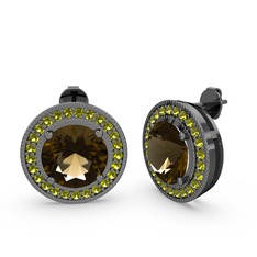 Esinti Daire Küpe - Peridot ve dumanlı kuvars 925 ayar siyah rodyum kaplama gümüş küpe #1a5x17j