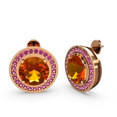 Rodolit garnet ve sitrin 14 ayar rose altın küpe