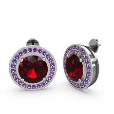 Ametist ve garnet 925 ayar gümüş küpe