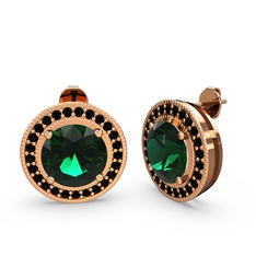 Esinti Daire Küpe - Siyah zirkon ve yeşil kuvars 18 ayar rose altın küpe #1aishim
