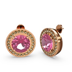 Dumanlı kuvars ve pembe kuvars 18 ayar rose altın küpe