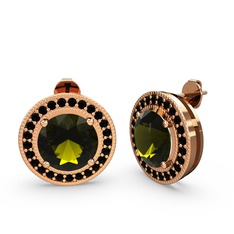 Esinti Daire Küpe - Siyah zirkon ve peridot 925 ayar rose altın kaplama gümüş küpe #1bstt0v
