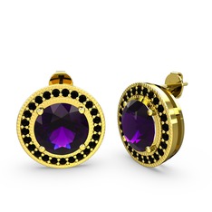 Esinti Daire Küpe - Siyah zirkon ve ametist 8 ayar altın küpe #1cmckmu