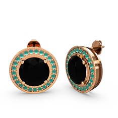 Esinti Daire Küpe - Kök zümrüt ve siyah zirkon 8 ayar rose altın küpe #1cmg4eu