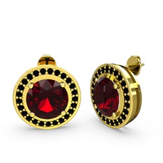 Esinti Daire Küpe - Siyah zirkon ve garnet 14 ayar altın küpe #1cs1b4m