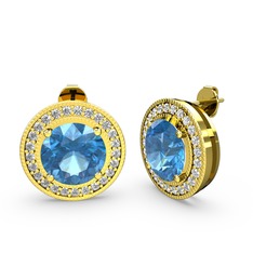 Esinti Daire Küpe - Swarovski ve akuamarin 14 ayar altın küpe #1do9tgj