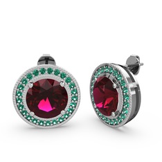 Esinti Daire Küpe - Yeşil kuvars ve rodolit garnet 8 ayar beyaz altın küpe #1donuic