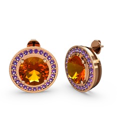 Esinti Daire Küpe - Ametist ve sitrin 8 ayar rose altın küpe #1dw05oy