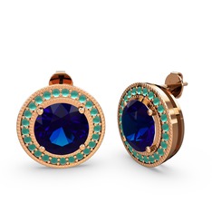 Esinti Daire Küpe - Kök zümrüt ve lab safir 18 ayar rose altın küpe #1dzqto7