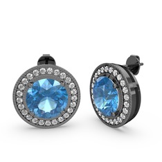 Esinti Daire Küpe - Swarovski ve akuamarin 925 ayar siyah rodyum kaplama gümüş küpe #1e24uii