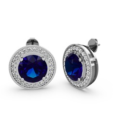 Esinti Daire Küpe - Swarovski ve lab safir 14 ayar beyaz altın küpe #1e42qhm