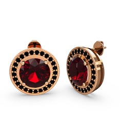 Siyah zirkon ve garnet 18 ayar rose altın küpe