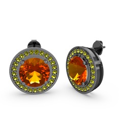 Esinti Daire Küpe - Peridot ve sitrin 925 ayar siyah rodyum kaplama gümüş küpe #1et1fs6