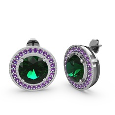 Esinti Daire Küpe - Ametist ve yeşil kuvars 925 ayar gümüş küpe #1ey5utx