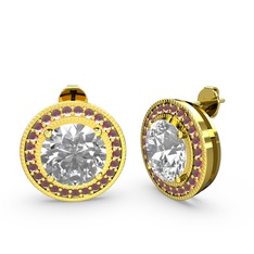 Kök yakut ve swarovski 8 ayar altın küpe