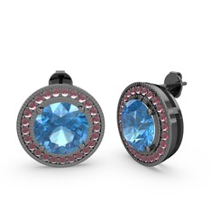 Esinti Daire Küpe - Kök yakut ve akuamarin 925 ayar siyah rodyum kaplama gümüş küpe #1fjf4pw