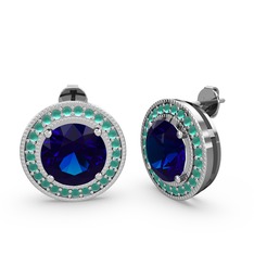 Esinti Daire Küpe - Kök zümrüt ve lab safir 925 ayar gümüş küpe #1fmksko