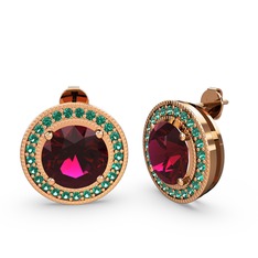 Yeşil kuvars ve rodolit garnet 14 ayar rose altın küpe