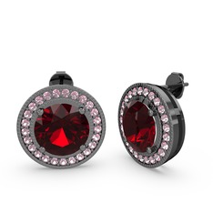 Pembe kuvars ve garnet 925 ayar siyah rodyum kaplama gümüş küpe
