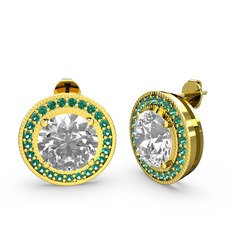 Esinti Daire Küpe - Yeşil kuvars ve swarovski 18 ayar altın küpe #1g0jh1o