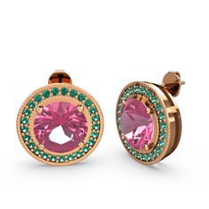Yeşil kuvars ve pembe kuvars 14 ayar rose altın küpe