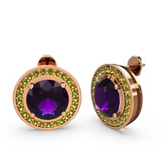 Esinti Daire Küpe - Peridot ve ametist 14 ayar rose altın küpe #1g96i4t