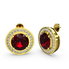 Beyaz zirkon ve garnet 8 ayar altın küpe
