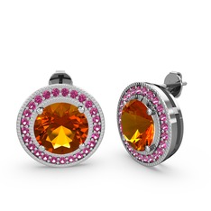 Rodolit garnet ve sitrin 18 ayar beyaz altın küpe