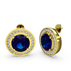 Esinti Daire Küpe - Swarovski ve lab safir 14 ayar altın küpe #1i9uz2k