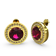 Dumanlı kuvars ve rodolit garnet 8 ayar altın küpe