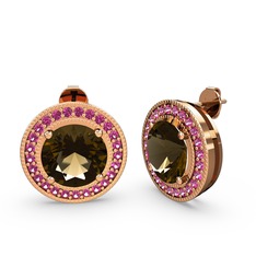 Rodolit garnet ve dumanlı kuvars 8 ayar rose altın küpe