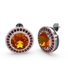 Esinti Daire Küpe - Garnet ve sitrin 18 ayar beyaz altın küpe #1jzwczb