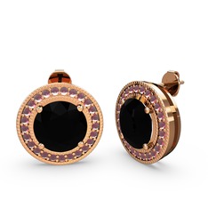 Esinti Daire Küpe - Kök yakut ve siyah zirkon 925 ayar rose altın kaplama gümüş küpe #1kezn1n