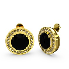 Esinti Daire Küpe - Dumanlı kuvars ve siyah zirkon 18 ayar altın küpe #1kr1avz