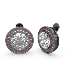 Esinti Daire Küpe - Kök yakut ve swarovski 925 ayar siyah rodyum kaplama gümüş küpe #1lmmm6j