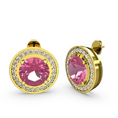 Swarovski ve pembe kuvars 14 ayar altın küpe