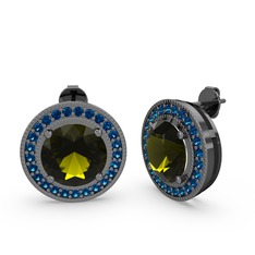 Esinti Daire Küpe - Lab safir ve peridot 925 ayar siyah rodyum kaplama gümüş küpe #1mj7uo2