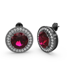 Swarovski ve rodolit garnet 925 ayar siyah rodyum kaplama gümüş küpe