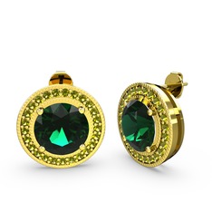 Peridot ve yeşil kuvars 925 ayar altın kaplama gümüş küpe