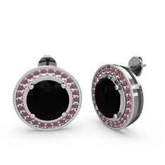 Esinti Daire Küpe - Kök yakut ve siyah zirkon 18 ayar beyaz altın küpe #1n4ymur