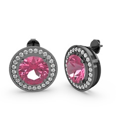 Esinti Daire Küpe - Swarovski ve pembe kuvars 925 ayar siyah rodyum kaplama gümüş küpe #1n91zsc